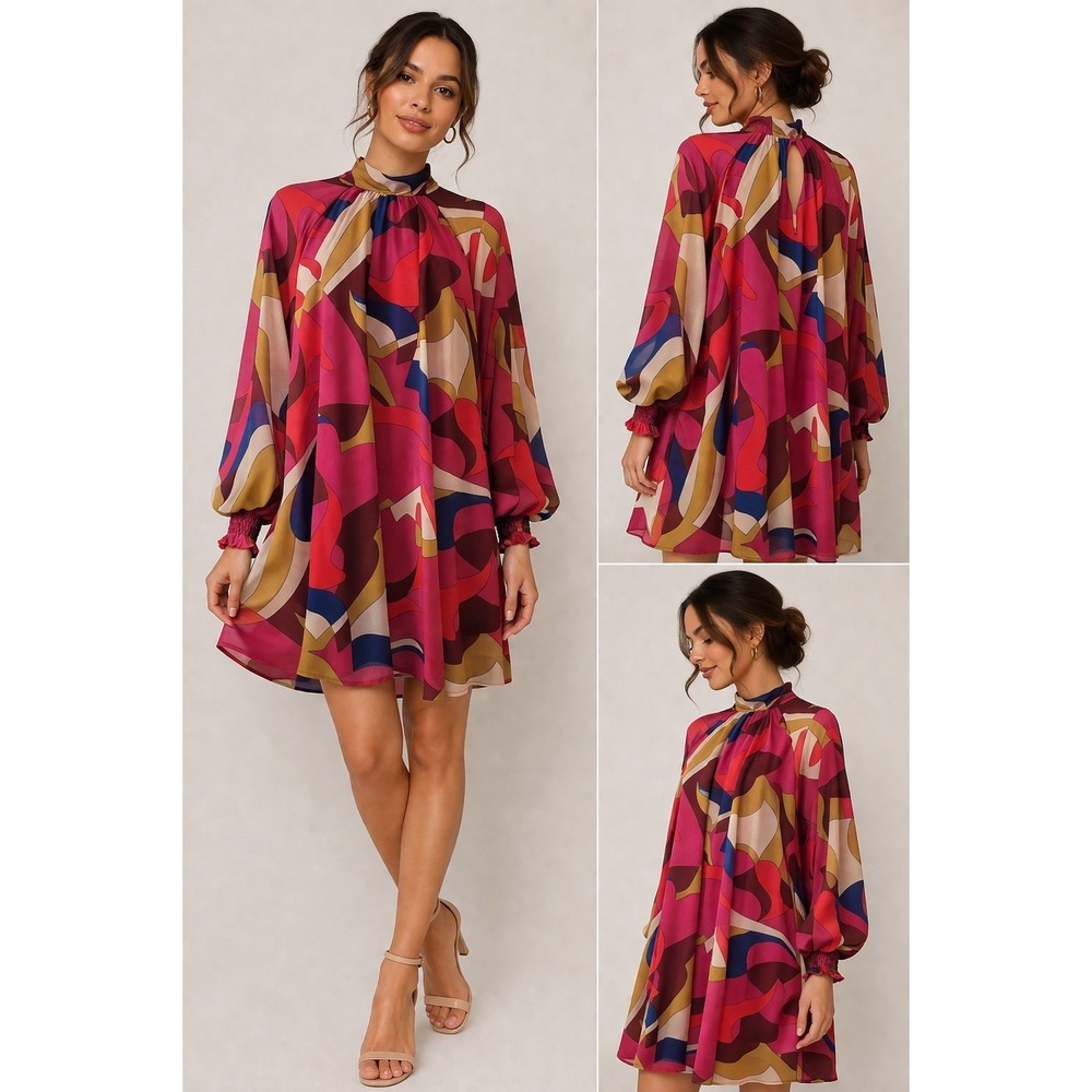 AURA From Anthropologie Purely Reminiscing Multi Print Dress Size Large